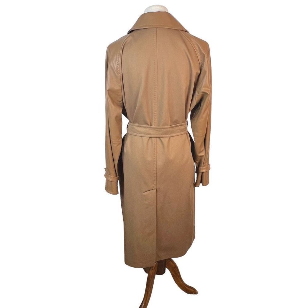 Max Mara Lichene Cotton & Leather Tan Belted Trench Coat Classic Size 8 - Picture 12 of 16